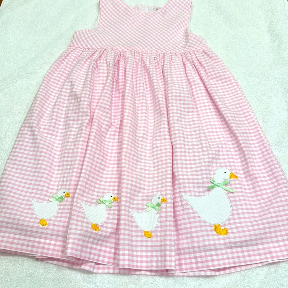 Confiture - Girl’s Duck Pinafore Dress - Pink Gingham - Size: 5Y - Picture 2 of 5